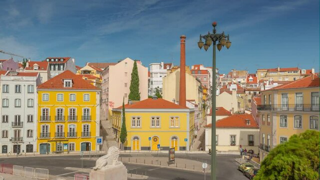 LISBON, PORTUGAL - JANUARY 19, 2025: Vibrant streets of Lisbon showcase colorful architecture and scenic views with clear skies