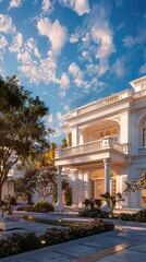 Obraz premium White Greek Revival house architecture neoclassical gardens