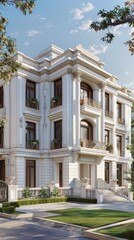 Fototapeta premium White Greek Revival house architecture neoclassical gardens