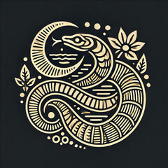 Obraz premium illustration, picture, sketch, shio, a snake in a symbol or emblem of the year in black and white