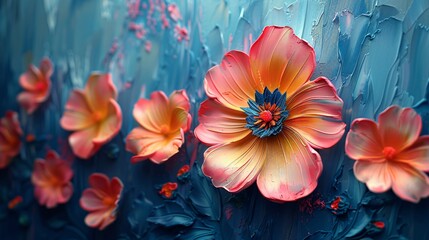 Colorful flowers on a canvas painted with oil  paint