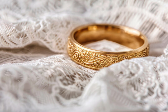 Exquisite Gold Ring on Delicate Lace