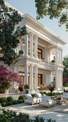 Obraz premium White Greek Revival house architecture neoclassical gardens