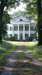 Obraz premium Classic colonial house facade with pathway garden