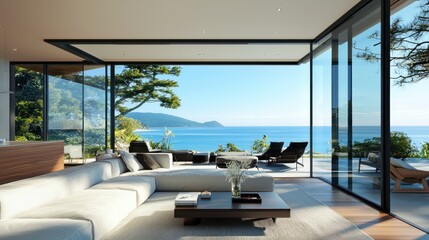 Fototapeta premium Luxury Beachfront Living Room with Stunning Ocean Views