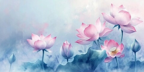 Obraz premium art of pink lotus flowers and leaves background