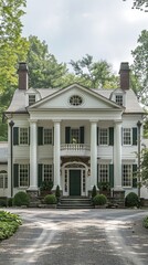 Obraz premium Classic colonial house facade with pathway garden