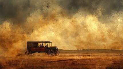 Fototapeta premium Antique Automobile Journeys Through Dusty Plains
