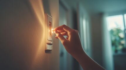 1.Finger of girl turning off switch at home