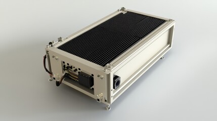 A power inverter with visible heat sinks placed on a neutral white background.