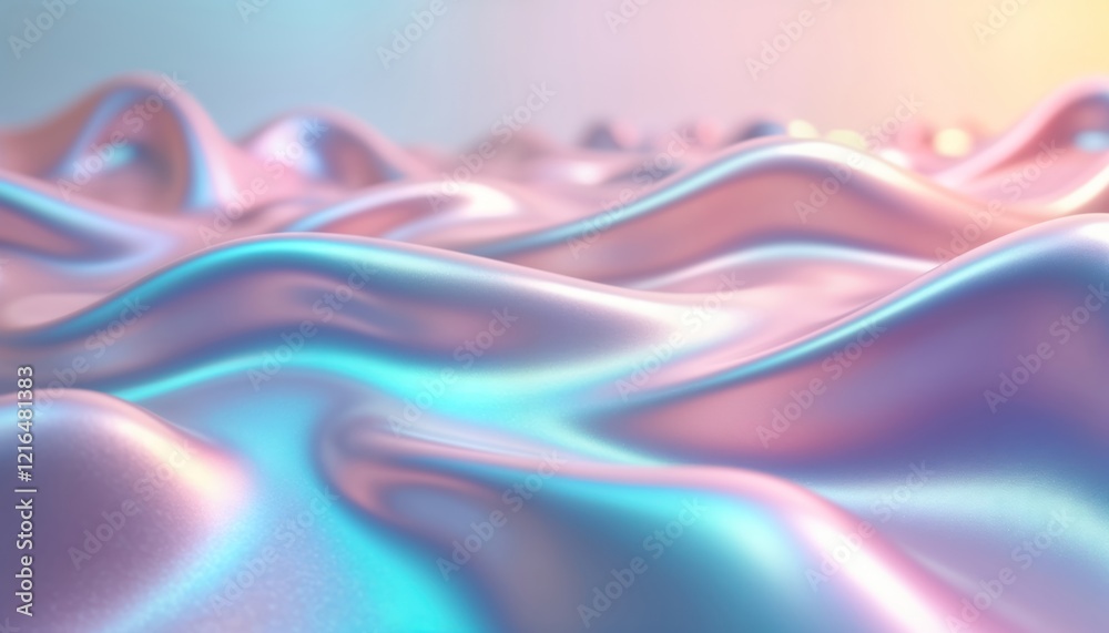 Poster abstract pastel holographic foil banner with smooth flowing iridescent colors. fluid fabric texture 