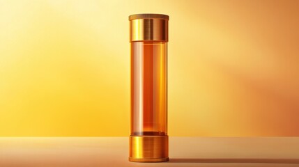 Compact oxygen cylinder highlighted on a warm orange and yellow gradient.