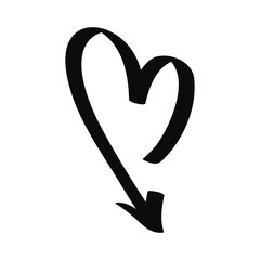 Hand drawn vector doodle heart shaped arrow isolated on a white