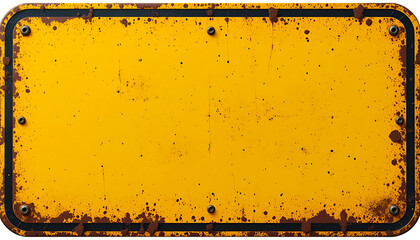 Weathered Yellow Sign with Rust and Mounting Holes on White  or Transparent BG