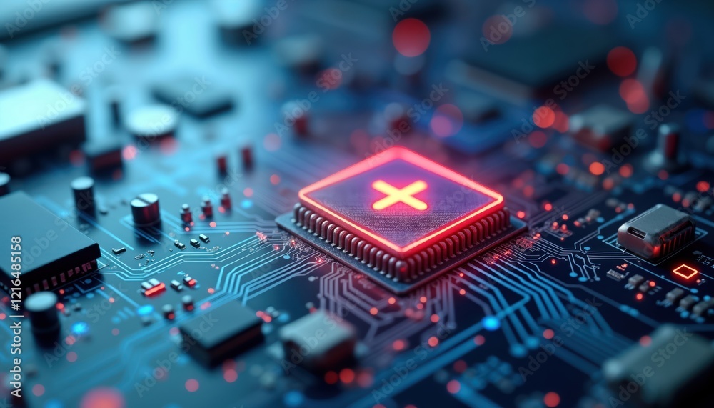 Poster Futuristic tech medical interface. High-tech circuitry displays innovations in healthcare. Modern medical system. Advanced tech solutions visible on circuit board. Medical tech displays health data.