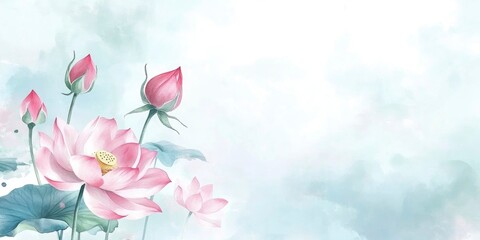 art of pink lotus flowers and leaves background