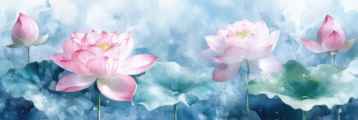 art of pink lotus flowers and leaves background