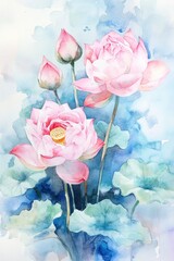 art of pink lotus flowers and leaves background