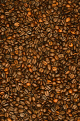 Coffee beans background. Top view. Coffee beans texture.
