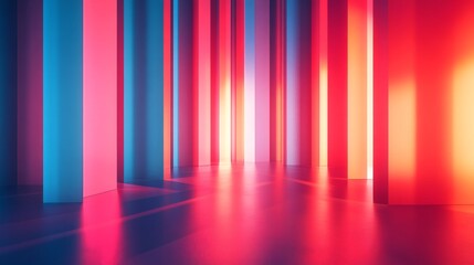 Vertical red and blue pillars arranged in an abstract pattern, futuristic wallpaper with smooth gradients and modern lighting 