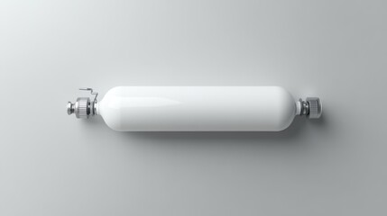 Portable oxygen cylinder on a minimalistic gray background, capturing simplicity and functionality.
