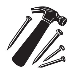 Hammer and Nails Silhouette Vector Illustration for Construction and DIY
