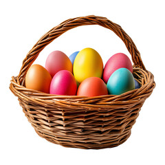 Colorful easter eggs in the basket isolated on transparent background, Easter celebration