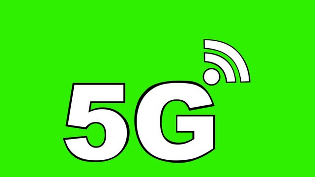 video animation drawing black and white icon 5G internet conection concept, on a green chroma key background