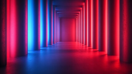 Fototapeta premium Vertical red and blue pillars arranged in an abstract pattern, futuristic wallpaper with smooth gradients and modern lighting 