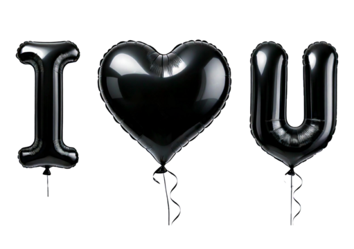 Black balloons with the inscription I love you isolated on transparent or white background