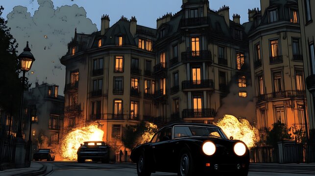 Classic Car Speeds Through Explosions In City Streets