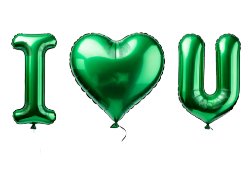 Green balloons with the inscription I love you isolated on transparent or white background