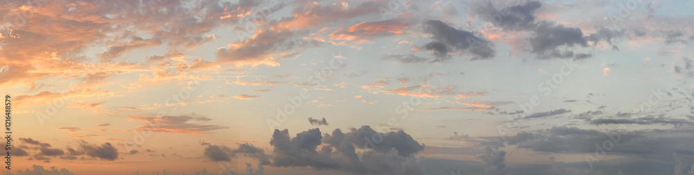 Wall mural romantic pastel color sky. tender cloud on night sky with light, weather background