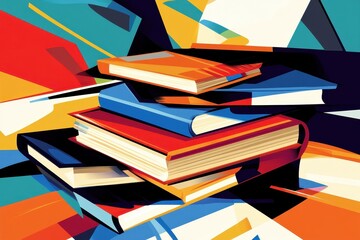 Abstract Colorful Stack of Books Art