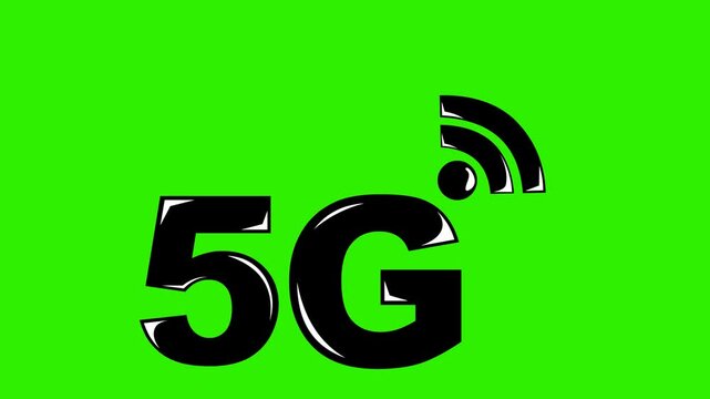 video animation black and white icon 5G internet conection concept, on a green chroma key background
