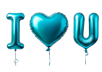 Turquoise balloons with the inscription I love you isolated on transparent or white background