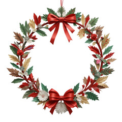 Christmas wreath with red bow christmas berries cones