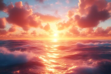 Obraz premium Vibrant sunset over ocean with colorful clouds. (1)