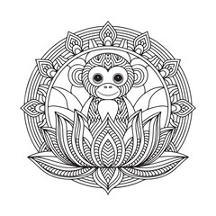 Mandala Monkey in Lotus A Symbol of Peace and Spirituality