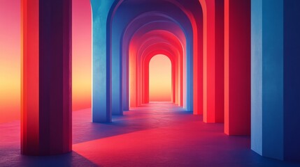 Fototapeta premium Abstract wallpaper design with red and blue pillars, gradient colors blending into a modern geometric composition 
