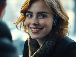 Elegant Woman with Headphones, Smiling