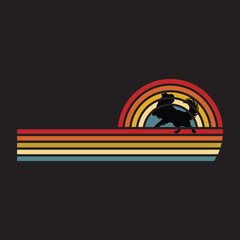 Obraz premium Vintage Australian Shepherd Silhouette with Retro Sunset Vibes 