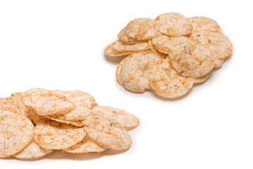 Rice chips isolated on white background.