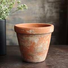 Small Terracotta Clay Pot with Rustic Texture