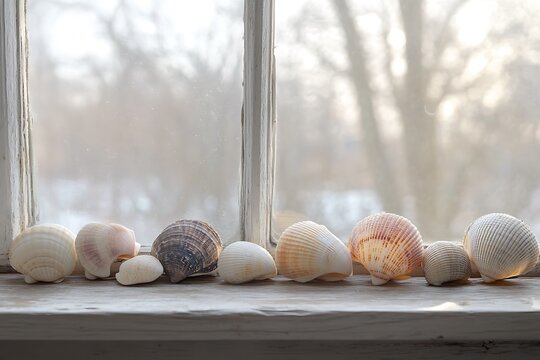 Seashells on a windowsill: A coastal display
