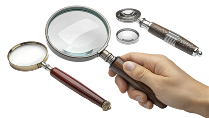 hand holding magnifying glass png transparent cut out social media post high quality

