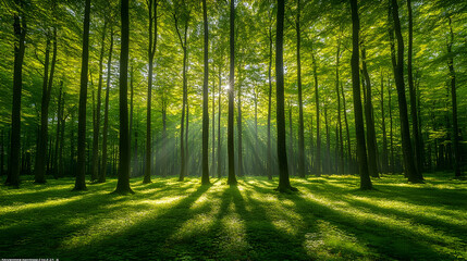 Fototapeta premium Sunlit Forest Path: A Serene and Peaceful Nature Scene