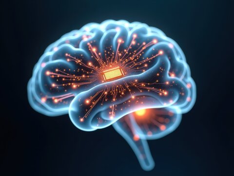 Neuromorphic computing illustrated as a brain with integrated circuits, symbolizing advanced technology and artificial intelligence