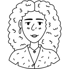Cute outline African American lady portrait for social media, poster design. Hand drawn feminine character with curly volume afro hair. Trendy symbol of diversity, International Women Day, community