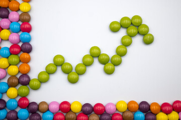 Growth chart, colorful candies, dragees.	
